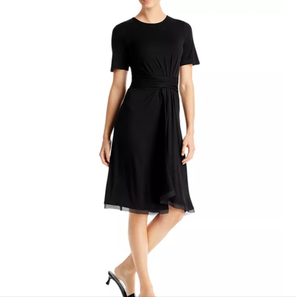 ♤♤ Kobi Halperin Michaela Ruched Waist Dress with Mesh Trim Black Size Small NWT